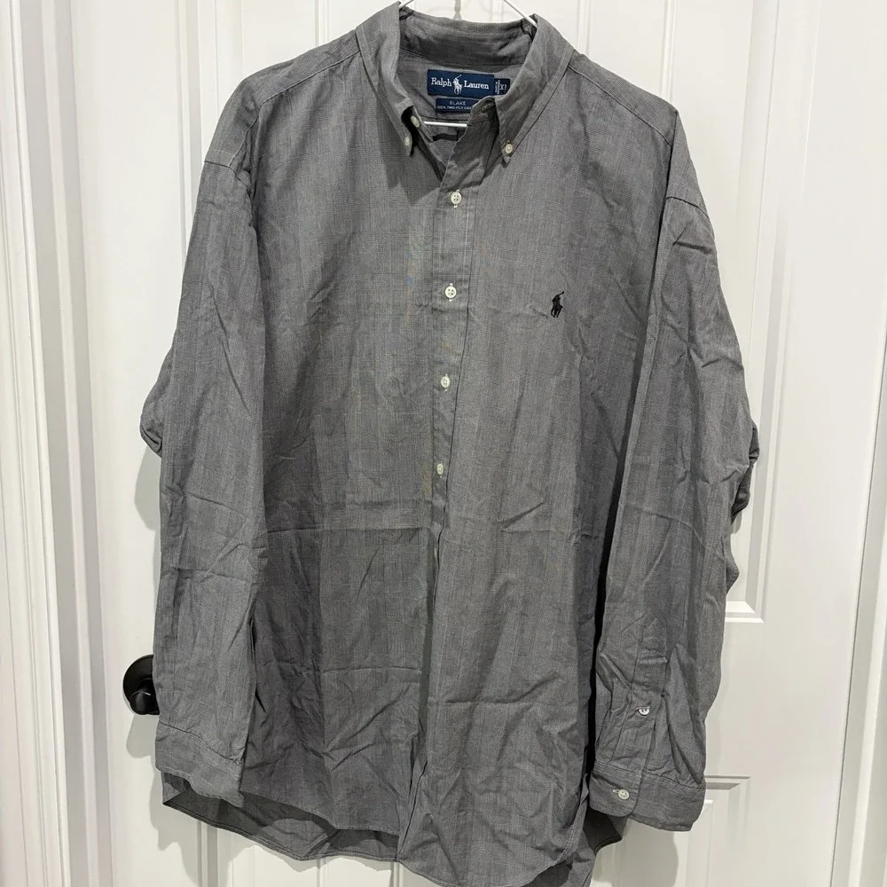 Polo Ralph Lauren Shirt Mens XL Gray‎ Plaid Houndstooth Long Sleeve Button Up